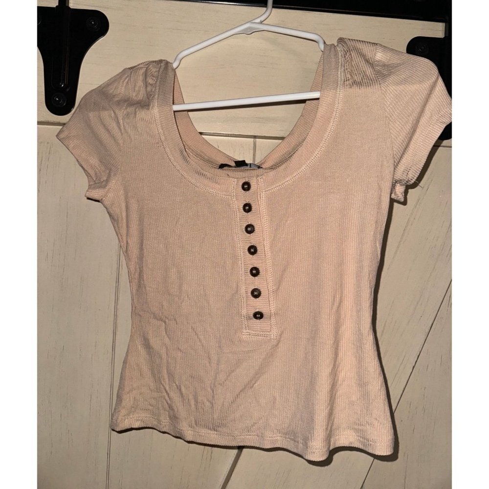 Lulus Ribbed Henley Crop Top - Picture 1 of 2